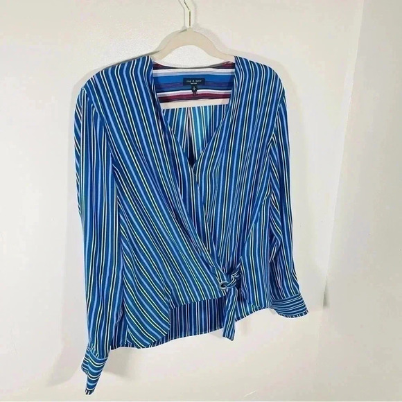 Rag & Bone Felix Pinstripe Silk Tied Blouse Small - Picture 6 of 9